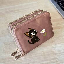 Cat And Flower Printed Card Holder Lightweight Fashionable Wallet Suitable For Daily Use For Women Double Zipper Mini Wallet Purse Wallet Card Wallet - Multicolor - View 10