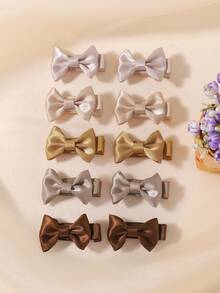 bilicaca 10pcs Mini Satin Bow Hair Clips For Kids, Sweet Cute Solid Color Girls Edged Hair Clips, Flyaway Hair Clips, Back To School All-Match Versatile Children Hair Accessories - Multicolor - View 13