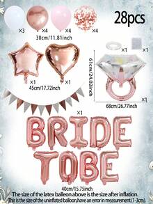 28 piezas Decoraciones de fiesta para solteras en oro rosa, Decoración de globos para despedida de soltera, Globos de confeti rosa blanco y oro rosa y globos de anillo de diamante estrella corazón, Adecuado para despedida de soltera, fiesta de compromiso y boda. - Conjunto de novia - Ver 7
