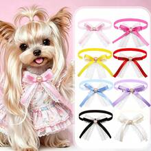 8/20pcs Pet Dog Grooming Bows, Cat & Dog Daily Decoration Lace Bows, Cute Adjustable Dog Collar Bows - Multicolor - View 6