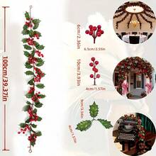 2pcs Artificial Winterberry Garland With Red Berries And Greenery - Realistic Plastic Christmas Wreath For Indoor/Outdoor Holiday Decor, Wedding, New Year - Red Fruit Rattan - View 12