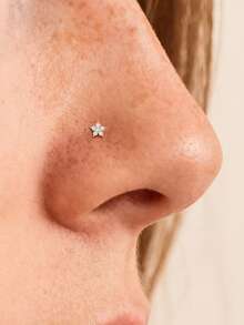 1pc 925 Sterling Silver Classic Flower CZ Zirconia Nose Stud, Hypoallergenic Nose Piercing Jewelry, Nose Ring, Unisex, Suitable For Daily Wear And Gift - Gold - View 3
