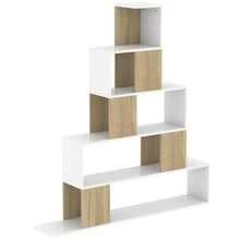 Estante de armazenamento geométrica de 5 níveis, ideal para escritório, sala de estar e quarto, em madeira branca e natural. - A - Ver 2