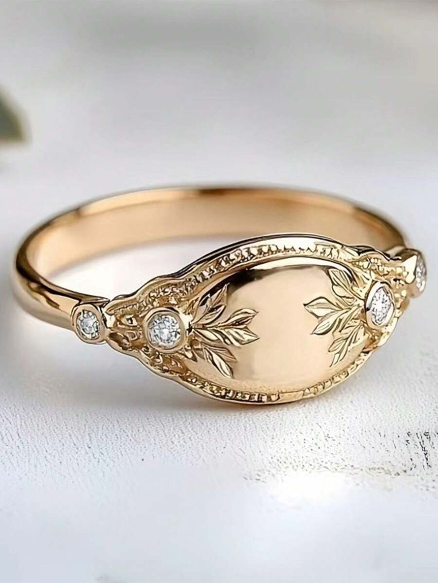 1pc Luxury Geometric Ring, Exquisite Versatile Fashion Finger Ring Accessory - Gold - View 1