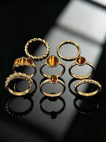 8pcs Fashion Casual Minimalist Geometric Women's Rings Set, Holiday Vacation Party Date Gift, Daily Commute Wear - Yellow Gold - View 3