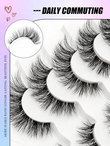 Asiteo 6 Pairs Invisible Band Natural Style Thin Faux Mink Strip False Eyelashes, Looks Like Eyelash Extensions, Full Eye Cat Eye Style - Black - View 3