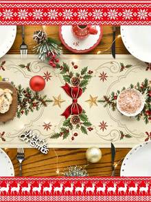 1 pièce, Noël, Chemin de table décoratif de Noël, Nappe à motif floral de Noël, Éléments décoratifs de Noël, Couronne de Noël, Couvre-poussière pour micro-ondes, Décoration de cheminée, Options de tailles multiples, Convient à différents scénarios de décoration intérieure, Décoration de cheminée, Décoration intérieure, Décoration d'entrée, Décoration de table de salle à manger de Noël - Multicolore - Voir 3