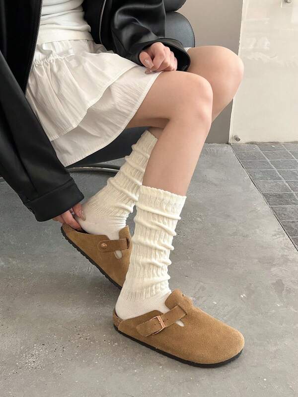 1 par de calcetines blancos de estilo puro y fresco para mujer, hasta la pantorrilla, moda linda para uso diario