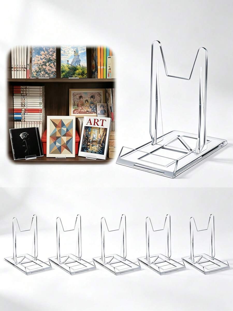 8pcs Acrylic Book Display Stand Adjustable Transparent Book Display Rack Easel Holder Suitable For Home Office Back To School Library Bookshelf Manga Collection Album CD Magazine Postcard Artwork - Multicolor - View 1
