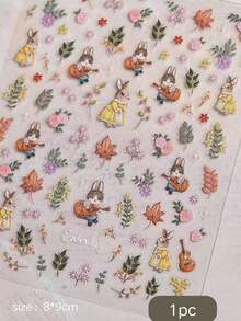 1pc Fresh Mori Style Floral & Animal Print Decorative Sticker, Pastoral Small Animal & Flower Gift Box Candy Bow Pattern, Waterproof & Moisture-Resistant, Soft Adhesive Backing Without Residue, Variety Of Patterns, Suitable For Decorating Cameras, Earphone Cases, Water Bottles And Other Personal Items - Bunny Series - View 8