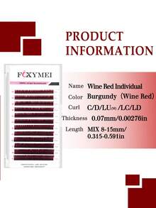 FOXYMEI 12 Rows Colorful Ultra Matte Burgundy Single Lash Extensions, C/D/LC/LD/LU Curl, Soft & Lightweight, 8-15mm, Holiday Style Hand-Woven Faux Mink Dense Single Lash Extensions For Beginners, Halloween - View 8