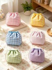 1pc Women's Cute Plaid Makeup Storage Bag, Lightweight Drawstring Cosmetic Bag, Portable Travel Toiletry Organizer For Daily Commute And Vacation - Multicolor - View 2