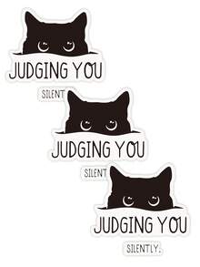 1pc Waterproof Outdoor Sticker - "Silently Judging You" Cat Design - UV Resistant, Suitable For Laptop, Water Bottle, Books, Notebooks, Phones, Cars, Bumpers, Tents, Trucks, Pickups, Windows, Helmets, Walls, Suitcases, Glass - Black - View 10