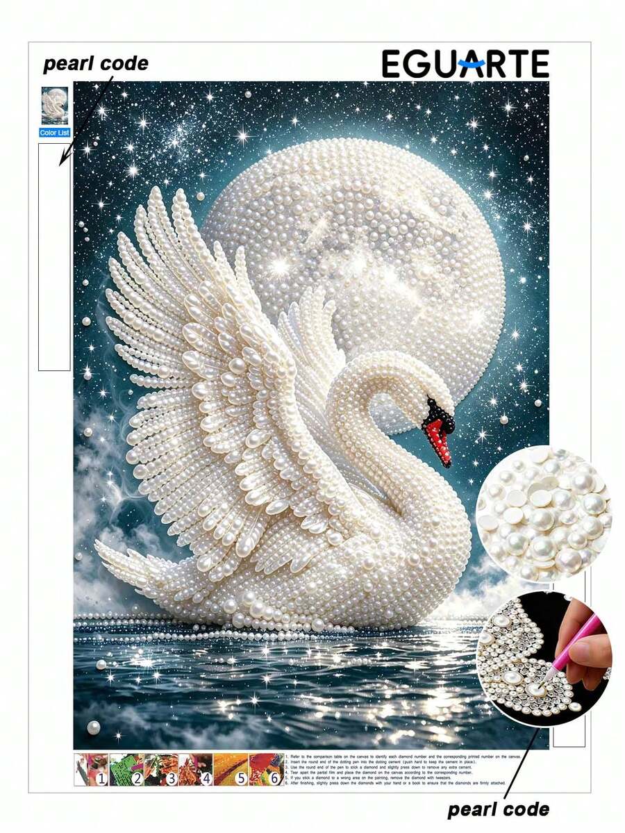 مجموعة رسم اللؤلؤ DIY على شكل بجعة مناسبة للمبتدئين البالغين، فن اللؤلؤ سهل التشغيل، هدايا ديكور منزلي مصنوعة يدويًا، مواد حرفية للبالغين - A - مشاهدة 1
