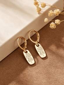 1 par de pendientes de aro rectangulares minimalistas con rosa en relieve, color dorado, delicados pendientes colgantes para mujer, uso diario, fiesta, accesorios de joyería, regalo - pendientes - Ver 5
