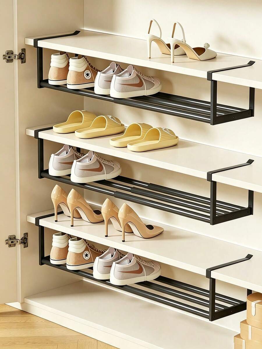 Expandable Shoe Rack Space-Saving Metal Storage Organizer With Adjustable Shelves, No Assembly Required, Suitable For Home And Office, Can Be Placed In Room, Entryway, Under Bed, Bathroom, Closet, Home Essential Decor
