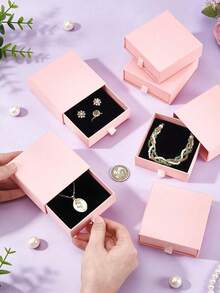 Pink Jewelry Box, Small Drawer Storage Box, Portable Earring Ring Necklace Bracelet Jewelry Display Rack, Bedroom Vanity Desktop Storage, Travel Jewelry Storage Box, Daily Cosmetics And Small Accessories Storage, Gift Packaging Box - Multicolor - View 7