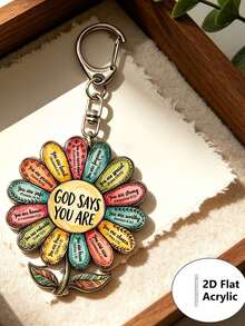 Colorful Flower Bohemian Style Acrylic Flat Keychain Creative Multi-Color Flower Keychain Pendant Flower Acrylic Keychain, Text Pendant Keychain, Inspirational Bag Decoration, Fan Gift - Multicolor - View 3