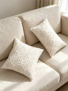 1 buah Sarung Bantal Hias Motif Geometris (Tanpa Isian), Sarung Bantal Bordir, Cocok untuk Sofa, Dekorasi Rumah - Krem - View 6