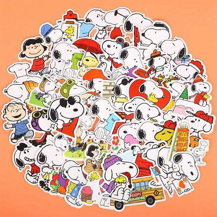 50pcs Snoopy Stickers, Cartoon Anime Snoopy, Charlie Brown, Lucy Van Pelt Pattern Stickers, Suitable For Luggage, Laptop, Notebook And Diary, PVC Waterproof - Multicolor - View 1
