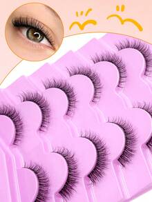 ENCHUW 6 Pairs Natural False Eyelashes Wispy Cross Eyelash With Clear Band Soft Natural Look Eye Lashes Extension - Black - View 3
