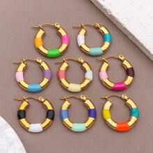 2pcs Fashion Oval Earrings Stainless Steel Oval Gold 20MM Large Round Clip Smooth Metal Earrings Elegant Accessories - Multicolor - View 5