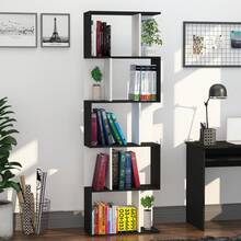 Boekenkast met 5 planken, S-vormig opbergmeubel met planken, opbergrek voor woonkamer, slaapkamer, kantoor, 60 x 24 x 184,5 cm, zwart, wit - A - Bekijken 11