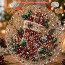 Christmas Pearl And Diamond Sunlight Capture Set, Thickened 3d Design, Diy Craft | Pre-Installed Metal Chain, Lace-Trimmed Acrylic Round Plate, 3d Mixed-Size Pearl Bead Crafts, Festive Window And Wall Decorations. - A - View 21