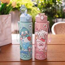 1pc Cute Cartoon Water Bottle, Leak-Proof Plastic Sports Water Bottle, Adorable Personalized Gift, Suitable For Outdoor Hiking, Back To School Season Thoughtful Gift For Friends, Holiday Gift Choice, Also Applicable For School Or Office Use, Excellent Gift Choice. - Multicolor - View 6
