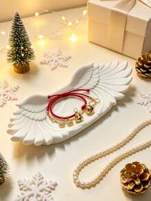 1/2pcs INS Cream Style White Wing Jewelry Tray, Desktop Decorative Storage Tray, 3D Stereoscopic Jewelry Storage Dish, Vanity Earring Necklace Ring Storage And Organization, Entryway Key Small Accessories Decorative Storage Ornament, Fairy Gift, Fun Holiday Gift, Halloween, Christmas - View 3