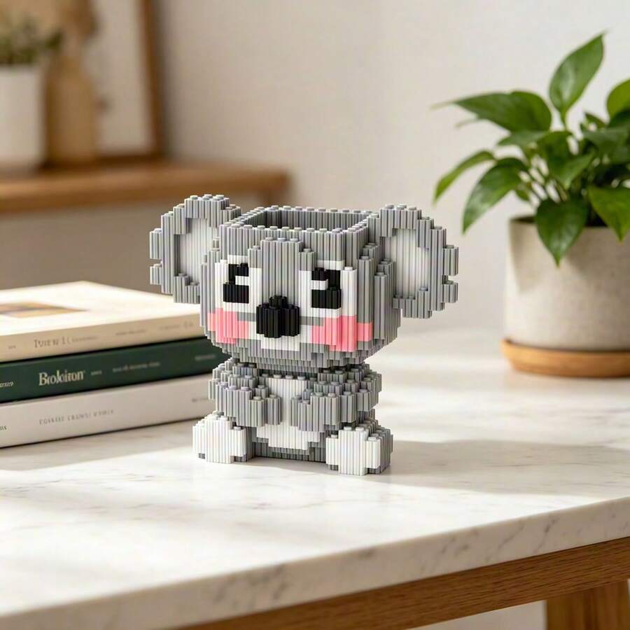 Koala Pen Holder Building Block Assembly Kit, Cool DIY Handmade Construction Stacking Toy, Home Decor Ornament, Valentine's Day, Birthday, Easter, Holiday Gift