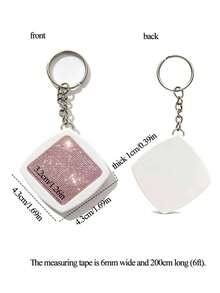 1pc Shiny Rhinestone Retractable Tape Measure Keychain - 2m/6ft - Mini Tape Measure Keychain - Retractable Soft Tape Measure Keychain, Keychain, Cute Bag Pendant, Portable Pocket Measuring Tool, Body Measuring Tape, Retractable Small Tape Measure, DIY Handmade Accessory Pendant, Suitable For Tailors And Craft Enthusiasts, Also A Unique Birthday Gift, Holiday Gift, Party Gift - Multicolor - View 11