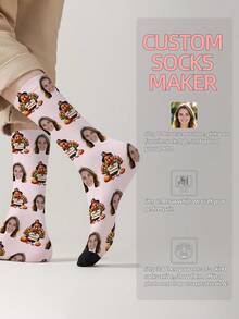 1 Pair Customizable Men's Mid-Calf Socks With Personalized Face Pattern, Can Print Any Face On Socks, Personalized Photo Socks, Fun Customized Image Mid-Calf Socks, Suitable For Valentine's Day, Birthday, Gift Giving, Thanksgiving And Other Occasions, Personalized Customization - Multicolor - View 10