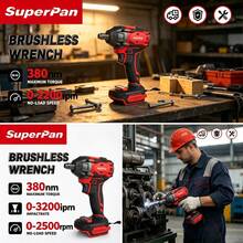SuperPan Brushless Lithium-Ion Impact Wrench 380N.M High Torque 1/2" Square Drive, 0-2300RPM/0-3200IPM, Auto Repair Tire Change / Steel Structure Installation / Construction Site General Use (Bare Tool) - Red - View 1