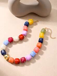 (Random Bead Color) 1pc Fashion Bohemian Style Colorful Beaded Necklace For Women, Couples, Sisters, Summer Vacation, Dating, Gift, Daily Casual, Party, Wedding - 1 Item - View 7