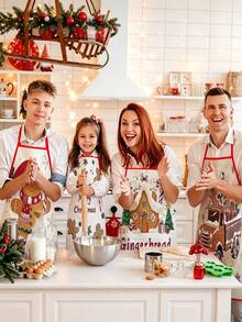 1/2/4pcs Christmas Gingerbread Apron, Filled With Festive Atmosphere. Suitable For Kitchen Cooking, A Great Item For Family Gatherings. Also Makes A Wonderful Gift For Friends. - Multicolor - View 1