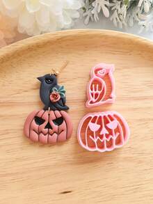 Halloween Crow Pumpkin Soft Clay Cutting Mold, Dark Vintage Style DIY Handmade Earring Pendant Patch Making Tool, Polymer Clay Press Mold, Handmade Ceramic Accessory Shaping Tool - Halloween Crow Pumpkin - View 7