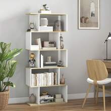 Boekenkast in Scandinavische stijl, opbergmeubel met 5 anti-kantelplanken, draagvermogen van 25 kg, hout en witte afwerking. - A - Bekijken 3