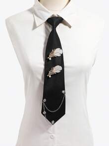 1pc Feather Rhinestone Brooch Chain, No-Tie Collar Decoration, Commute Daily School Performance Shirt Accessory - Multicolor - View 2