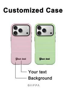 GIIPPA 1件客製化極簡條紋姓名手機殼，薄膜2合1手機保護殼，相容 iPhone 18/17、Galaxy S26 S25 S24 Ultra/Plus/Fe，畢業禮物、度假禮物、週年禮物、情人節禮物、生日禮物、婚禮禮物 - 彩色 - 查看 1