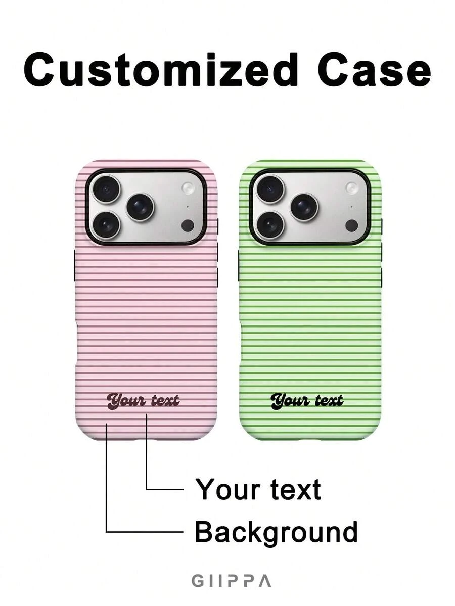 GIIPPA 1件客製化極簡條紋姓名手機殼,薄膜2合1手機保護殼,相容 iPhone 18/17、Galaxy S26 S25 S24 Ultra/Plus/Fe,畢業禮物、度假禮物、週年禮物、情人節禮物、生日禮物、婚禮禮物 - 彩色 - 查看 1