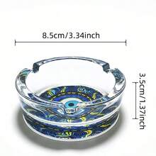 Creative Fashion Blue Eye Pattern Glass Ashtray, 3.34 Inch Round Ashtray, Bar Decor Home Decoration Ashtray, Gift For Friends - Colorful - View 3