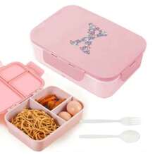 3-Compartment Travel Bento Lunch Box With Flip Lid, Leak-Proof Portable Meal Container For Outdoor Activities, Breakfast And Meal Prep, Kitchen Accessory, Camping Essential, Rose Flower With 26 Alphabet Initials Pattern - Pink - View 26