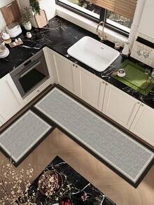 1 Pc Black Frame Pattern Kitchen Mat, 3.5 Mm Soft Rubber That Absorbs Water And Is Easy To Clean. Suitable For Corridors, Bathrooms, Living Rooms, Outdoor Door Mats, And Toilets. Useable Throughout The Year And For Various Holidays. - Multicolor - View 9