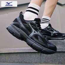 Mizuno 新款 SPEED復古厚底運動鞋，輕量透氣緩震跑步鞋，男女通用 - 黑色/灰色 - 查看 3