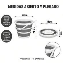 دلو قابل للطي سعة 10 لتر للحمام والمنزل، حوض غسيل بلاستيكي PP محمول مع مقبض، دلو تنظيف موفر للمساحة، رمادي وأبيض - رمادي - مشاهدة 2