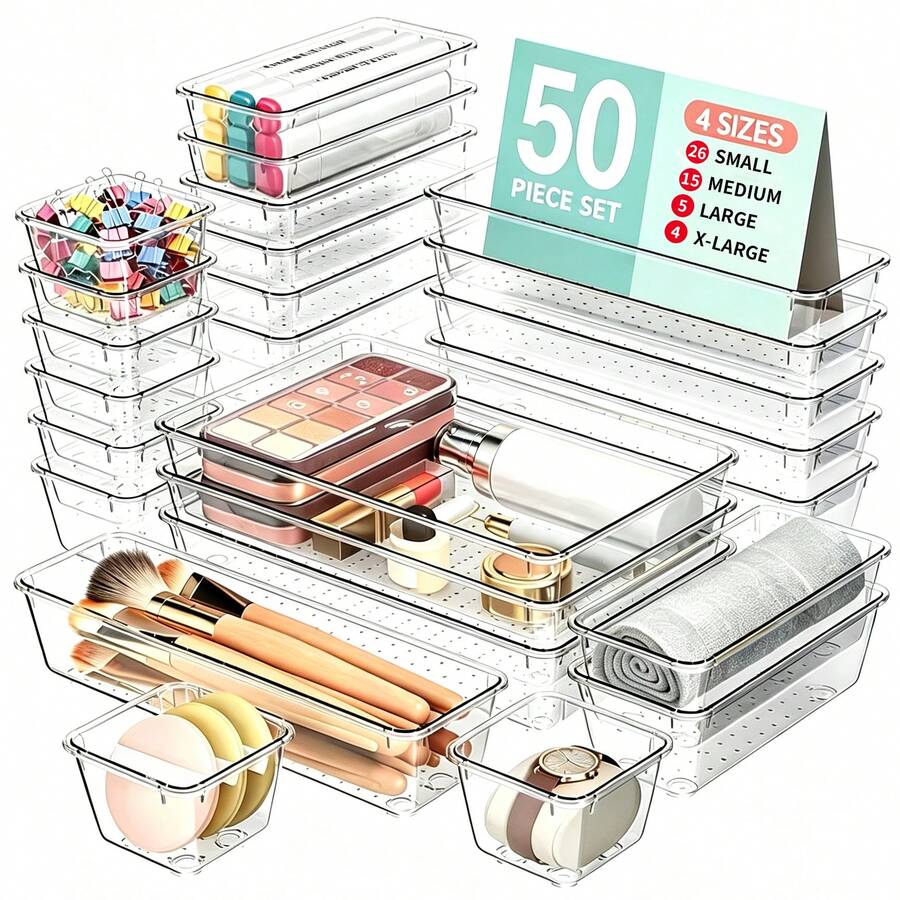 7/20/35/50pcs Transparent Drawer-Style Cosmetic Storage Boxes, Multi-Size Assortment, Suitable For Lipstick, Perfume, Skincare, Lotion And Cream Samples, Vanity/Bathroom/Office/Kitchen Storage, Holiday Gift - Polka dot transparency - View 1