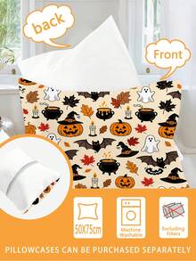 2/3PCS Halloween Cartoon Fitted Sheet Set Pumpkin Bat Print Fitted Sheet Set Soft Breathable Bedding For All Seasons Twin/Full/Queen 100% Polyester Machine Washable - Multicolor - View 7