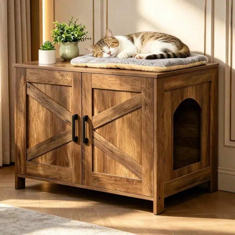 Cat Litter Box Enclosures - Coffee Brown - View 1