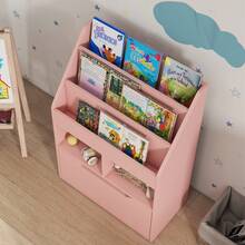 Multifunctionele boekenkast met 3 planken, 2 vakken en een grote houten lade in roze. - A - Bekijken 11